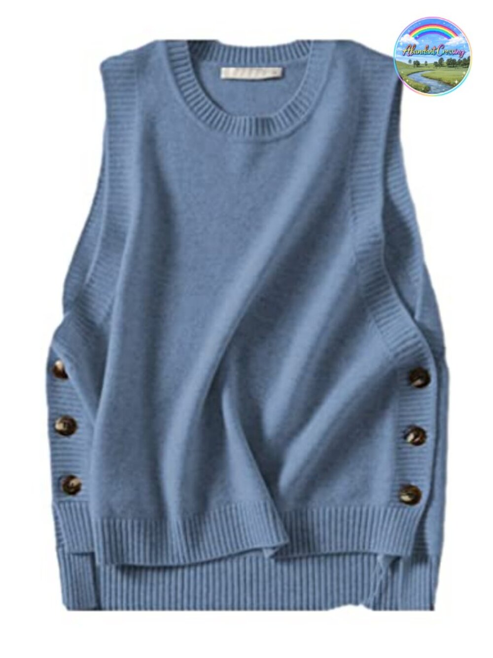 Sleeveless Ribbed Knit Sweater Vest Button Side Loose Fit Pullover